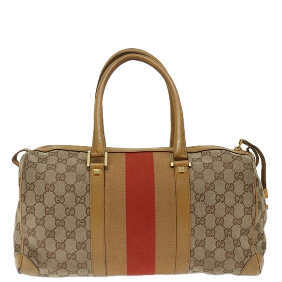 GUCCI GG Canvas Sherry Line Hand Bag Beige Red Brown 000 0846 Auth 70123 - Picture 2 of 16